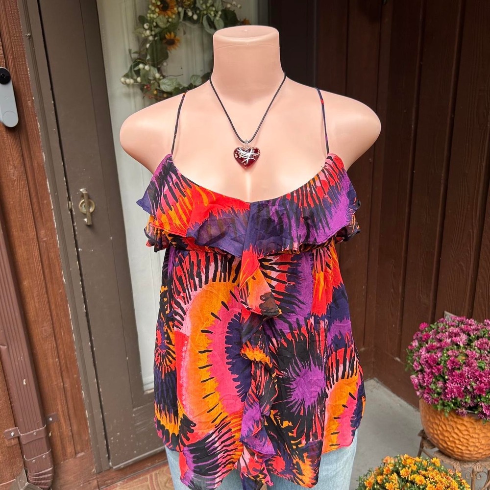 Y2K 2000s avant garde Colorful Abstract Ruffle Cami Top Size M